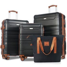 Luggage Sets 4 Piece, Expandable ABS Durable Suitcase with Travel Bag, Carry On Luggage Suitcase Set with 360Â° Spinner Wheels, black and brown