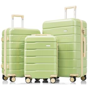 Premium ABS Travel Luggage Set , 3-Piece TSA Lock Suitcase Ensemble with 20, 24, and 28 Inch Sizes with 360Â° Spinner Wheels, green and beige