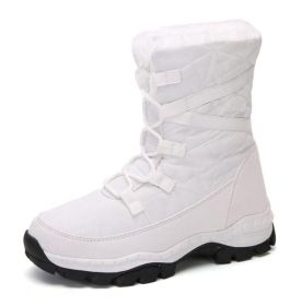 Fleece Snow Boots (Color: White, size: 9.5)