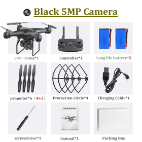 H12 RC Drone FPV Quadcopter UAV with ESC Camera 4K Profesional Wide-Angle Aerial Photography Long Life Remote Control Helicopter (Color: 5MP-2B Camera Black)