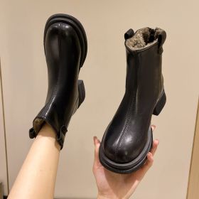New autumn and winter plus cashmere black British style Martin ankle boots leather shoes warm fashion women's boots (Color: Black, size: 40)